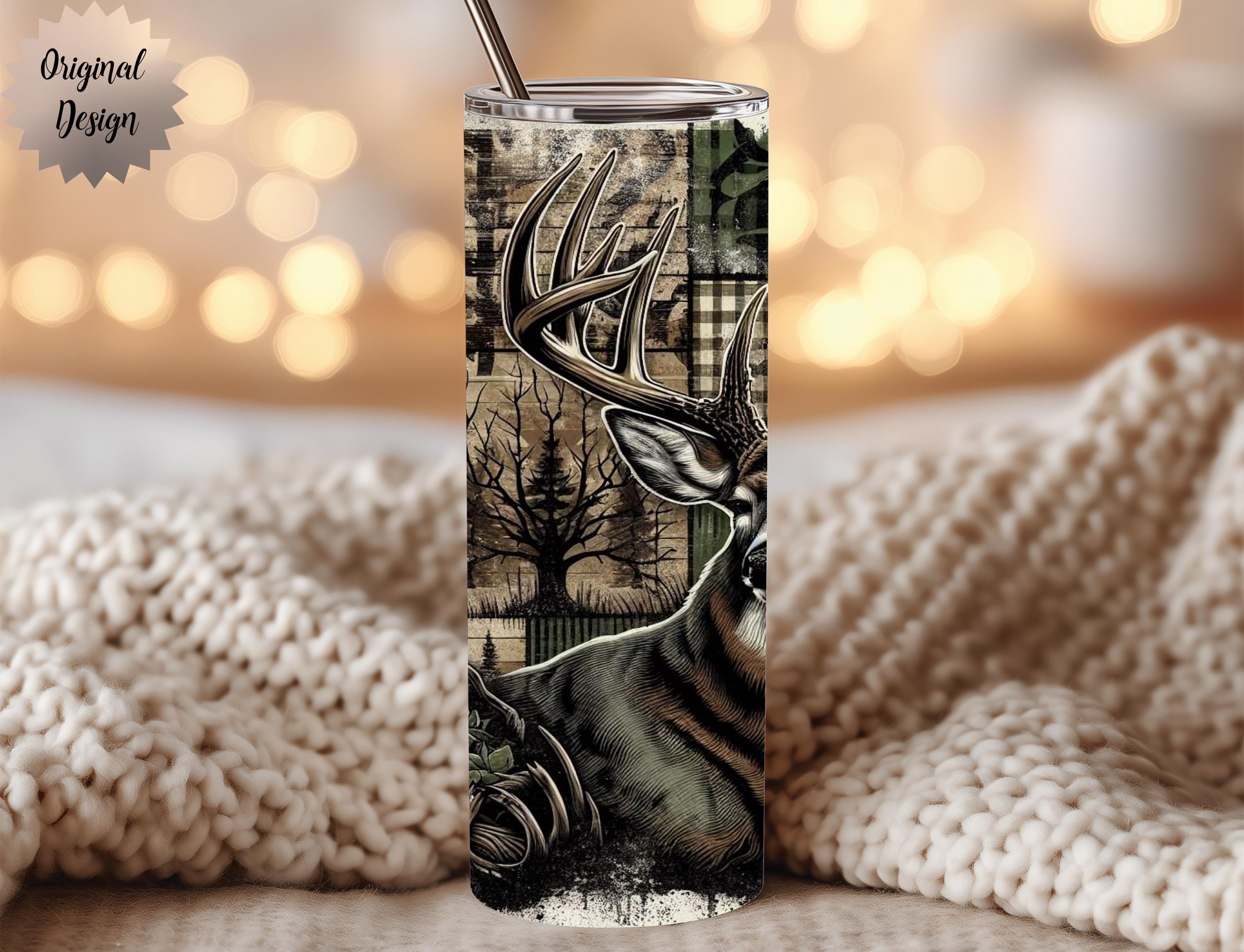 Male Hunting Deer Patchwork Camouflage Seamless 20oz Tumbler Wrap - Thumbnail 2