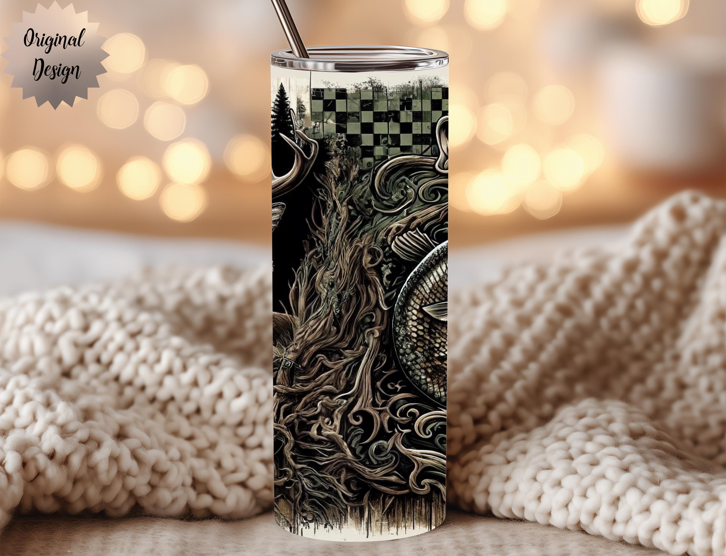 Retro Fishing Deer Camo Seamless Tumbler Wrap 20oz Tumbler Sublimation PNG, Hunting Season Design American Fishing Hunting Digital Download - Thumbnail 2