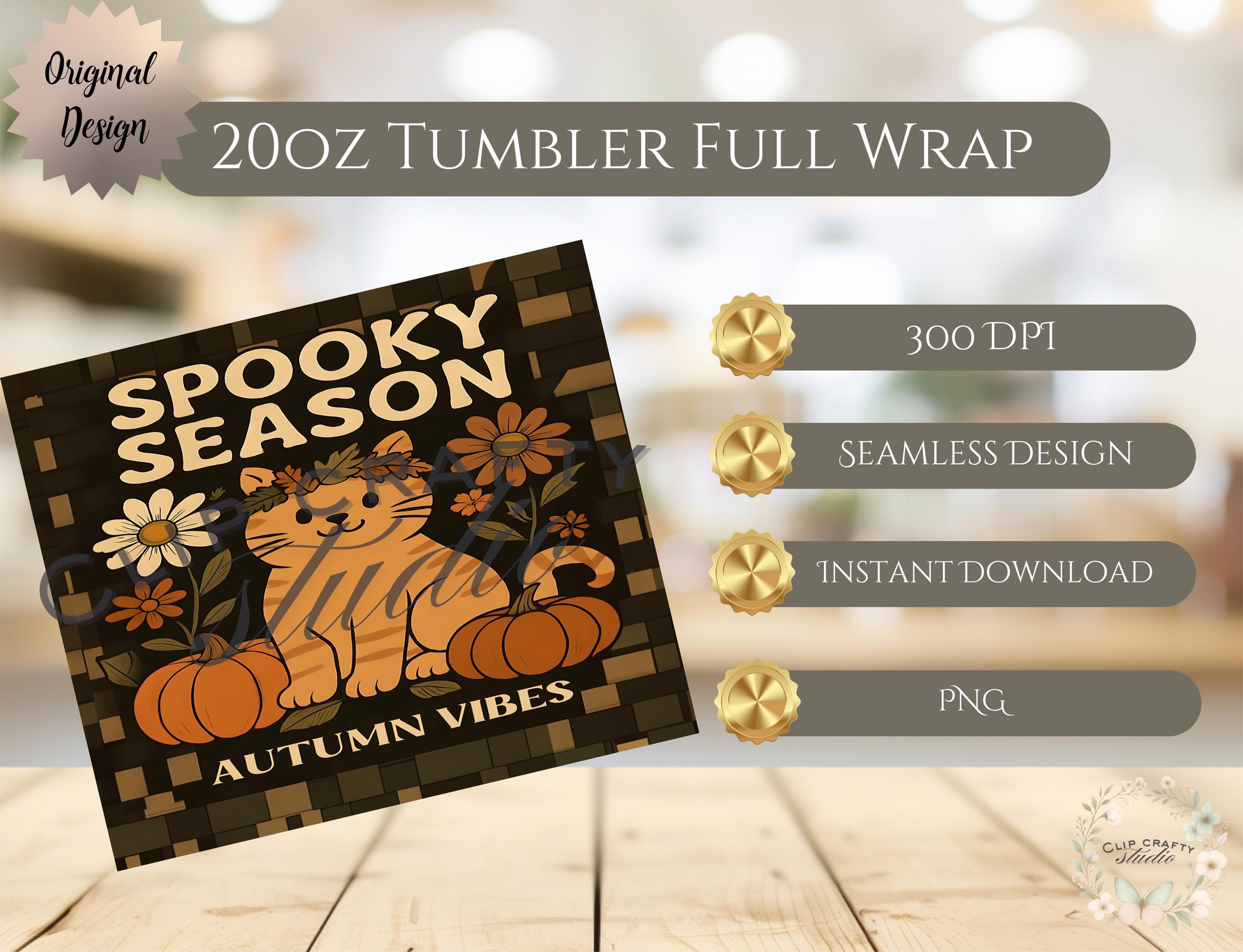 Boho Retro Halloween Cat Lover 20oz Tumbler Wrap PNG Sublimation Design - Thumbnail 7