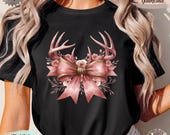 Deer Hunting Floral Pink Coquette Bow T-Shirt Sublimation PNG Deer Hunting Wife Design Pink Deer Hunting Coquette Hunting Digital Download