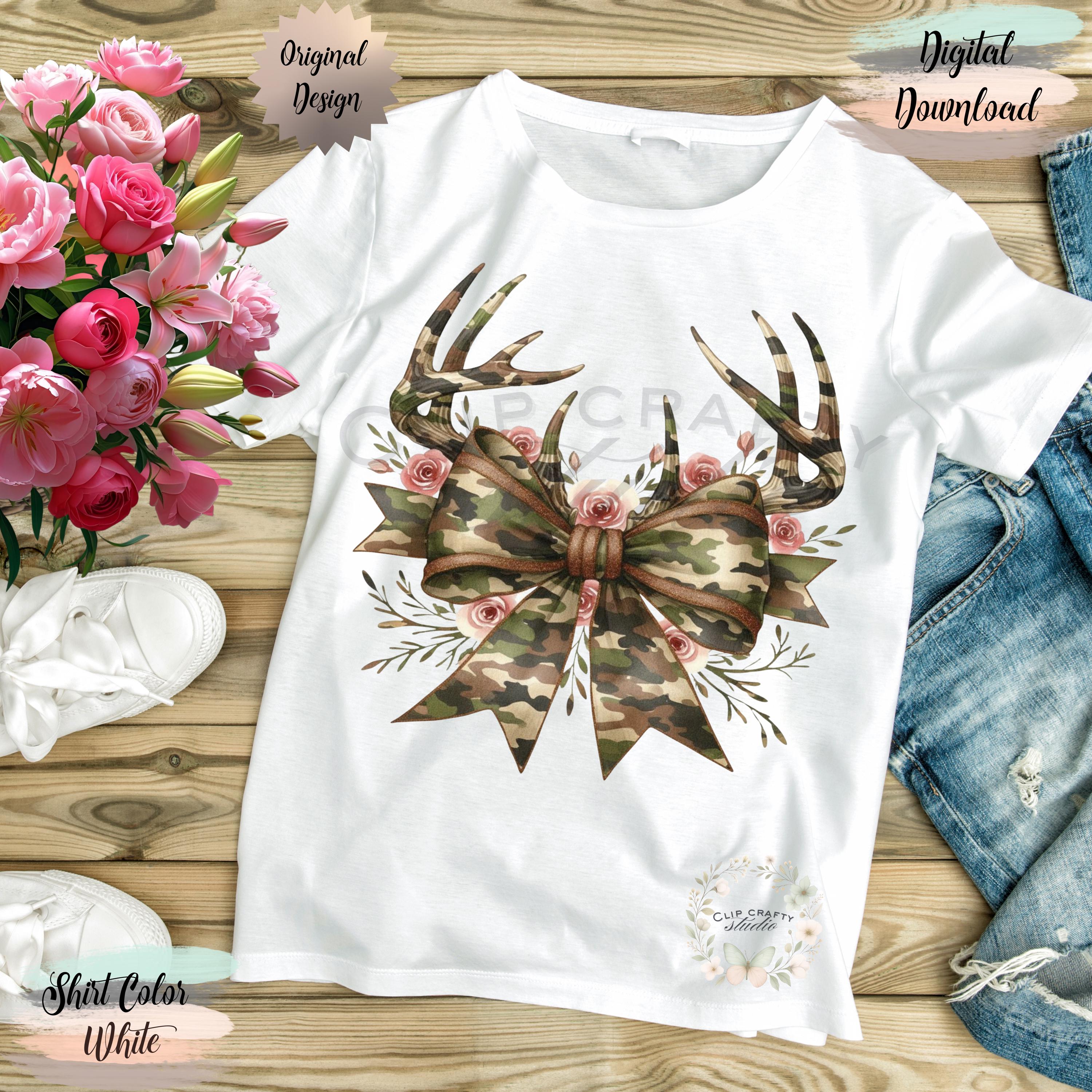 Deer Hunting Floral Camo Coquette Bow T-Shirt Sublimation PNG Deer Hunting Wife Design Camo Deer Hunting Coquette Hunting Digital Download - Thumbnail 7