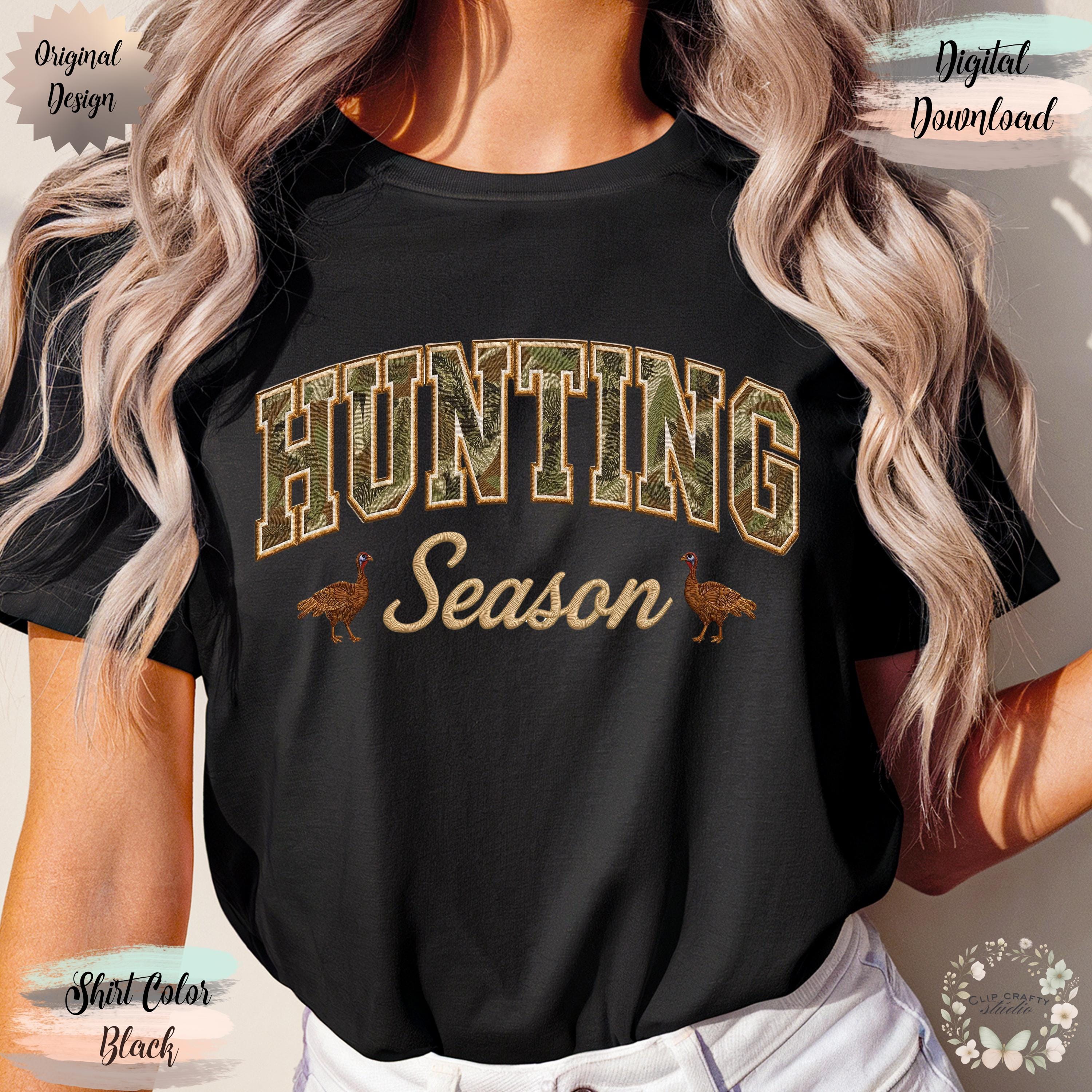 Hunting Season Wild Turkey Embroidery PNG Camo Varsity Letters with Embroidered Wild Turkey Hunting T-Shirt Sublimation PNG Digital Download - Thumbnail 2