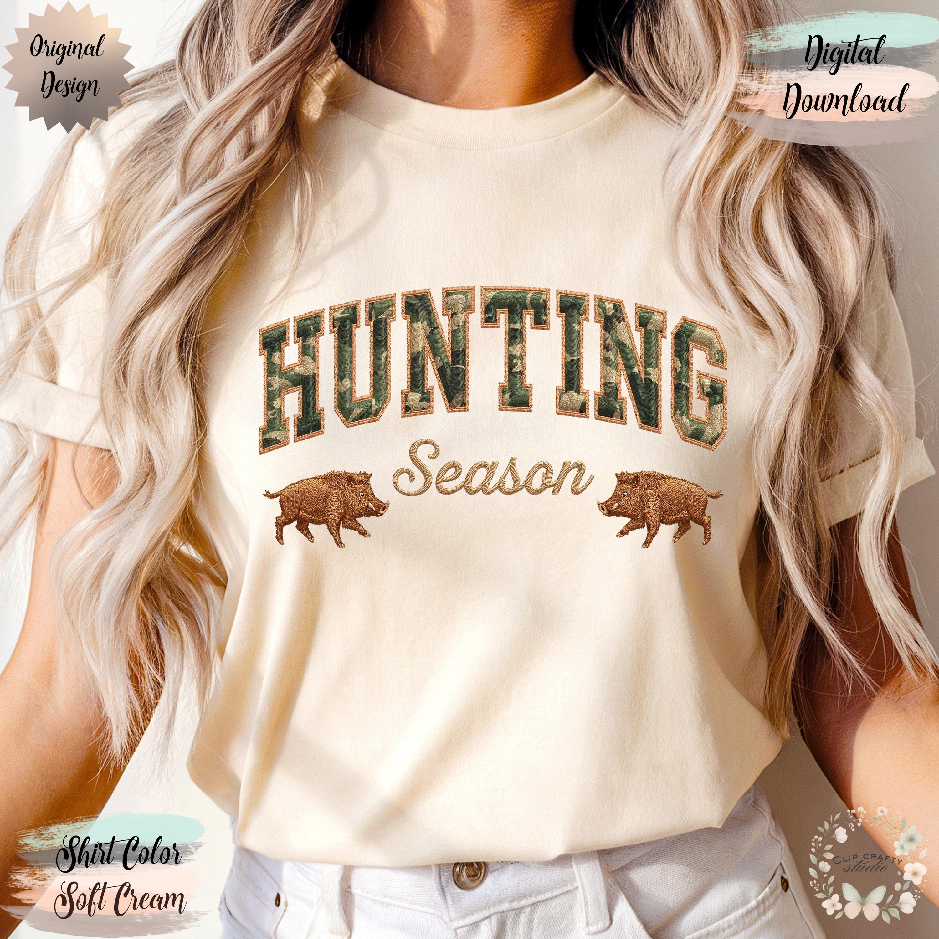 Hunting Season Wild Boar Embroidery PNG Camo Varsity Letters with Embroidered Wild Hog Hunting T-Shirt Sublimation PNG Digital Download - Thumbnail 2
