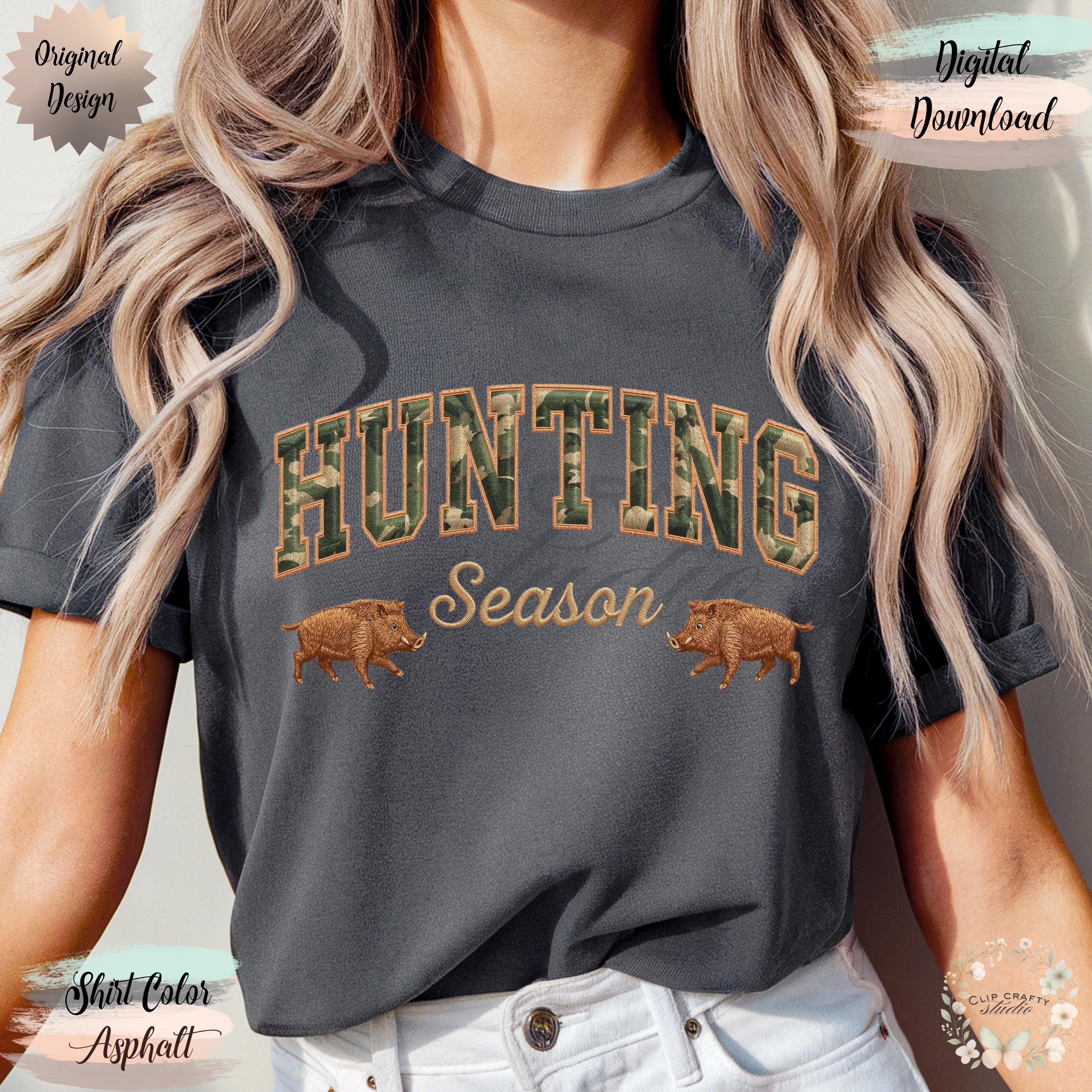 Hunting Season Wild Boar Embroidery PNG Camo Varsity Letters with Embroidered Wild Hog Hunting T-Shirt Sublimation PNG Digital Download - Thumbnail 5