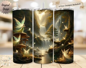 Envoltura fotográfica sin costuras para vaso de 20 oz con diseño de fantasía de país de las maravillas de hadas, sublimación PNG, diseño de fantasía ligera para amantes de las hadas, descarga digital