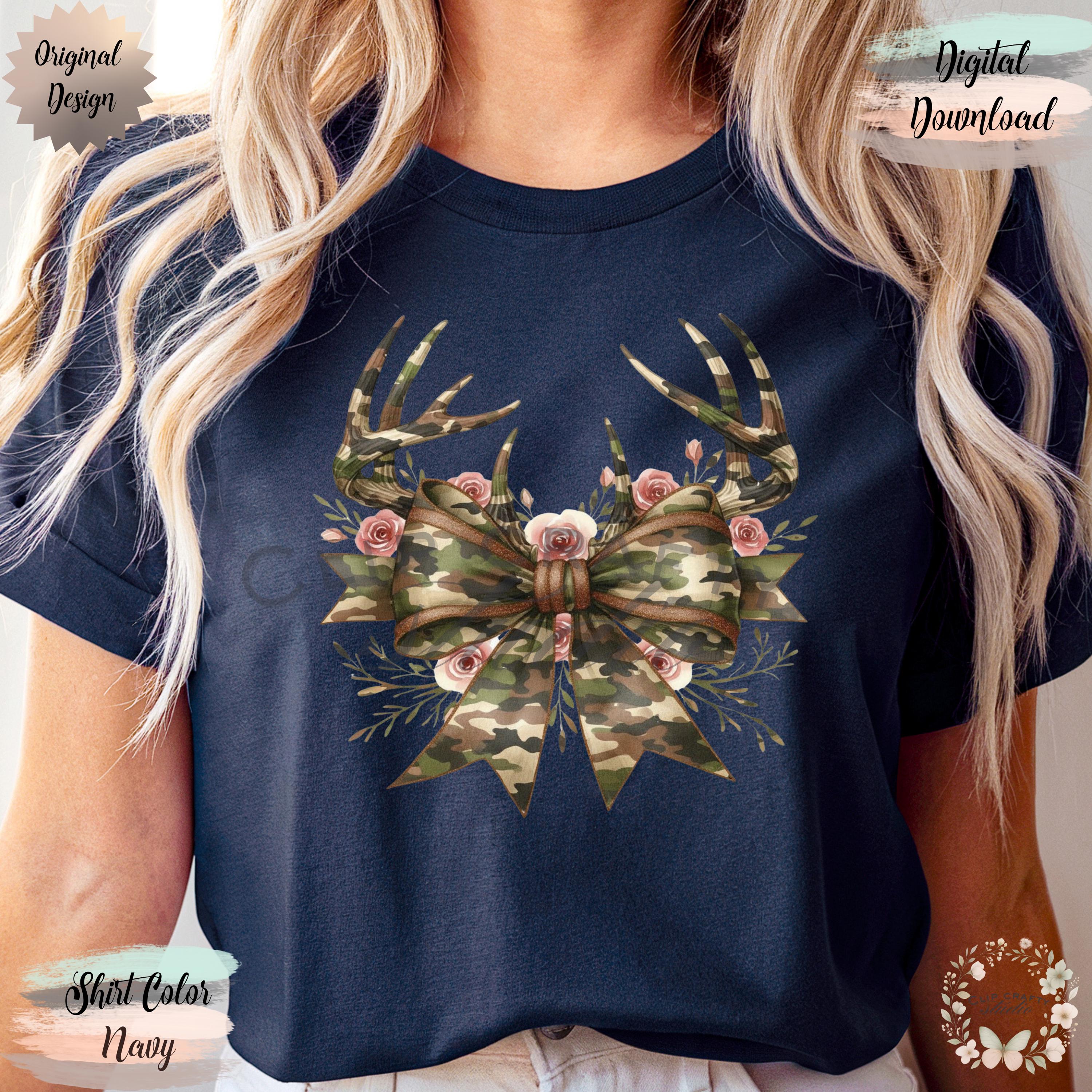 Deer Hunting Floral Camo Coquette Bow T-Shirt Sublimation PNG Deer Hunting Wife Design Camo Deer Hunting Coquette Hunting Digital Download - Thumbnail 6