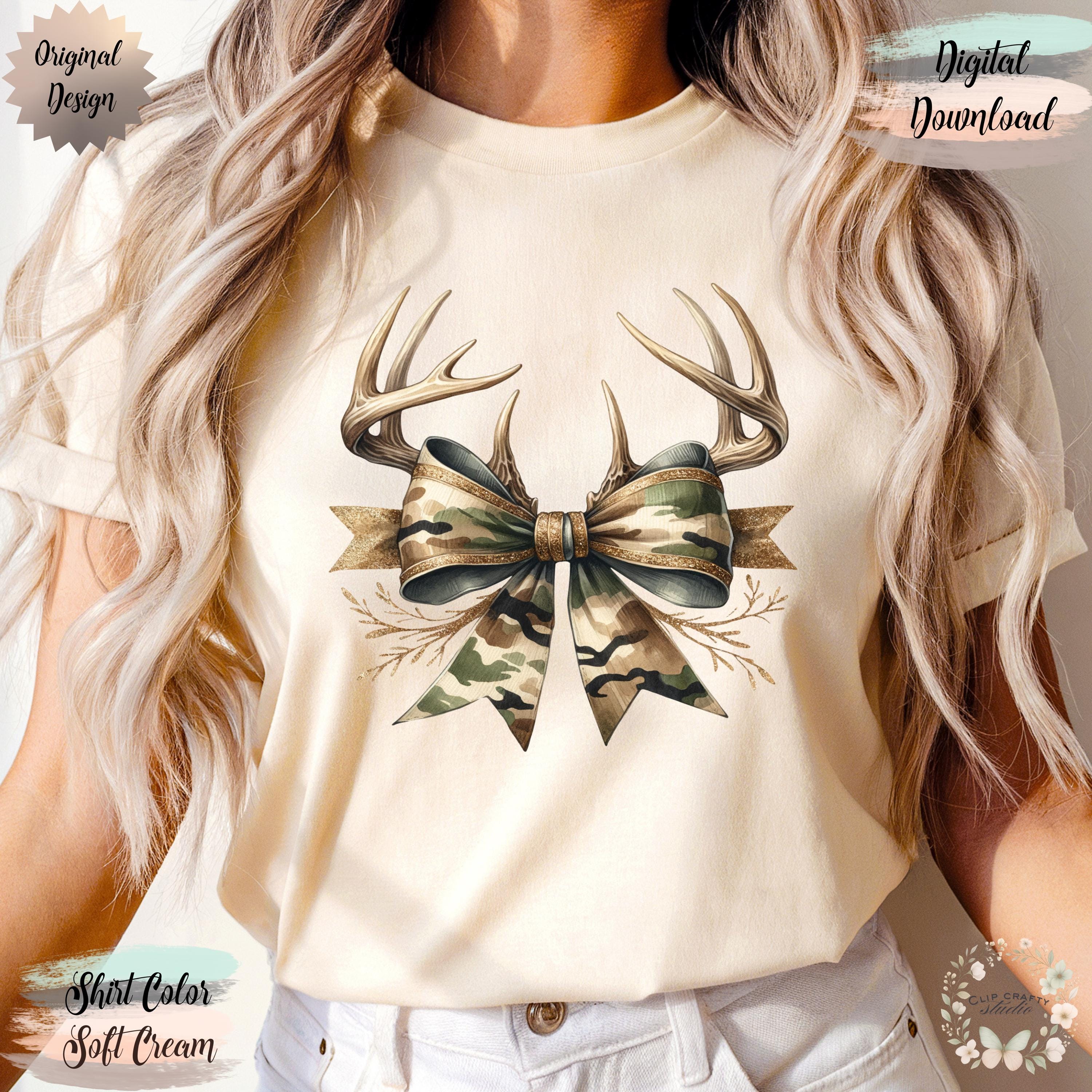 Deer Hunting Gold Camo Coquette Bow T-Shirt Sublimation PNG Deer Hunting Wife Design Camo Deer Hunting Coquette Hunting Digital Download - Thumbnail 3