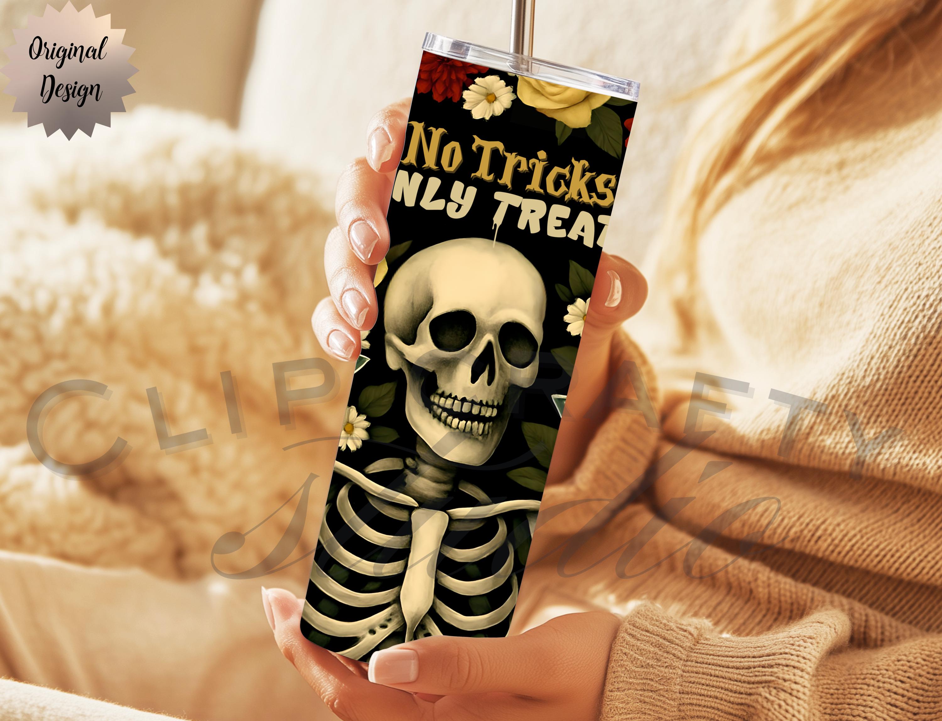 No Tricks Only Treats Skeleton Martini 20oz Tumbler Wrap PNG Sublimation Design - Thumbnail 5