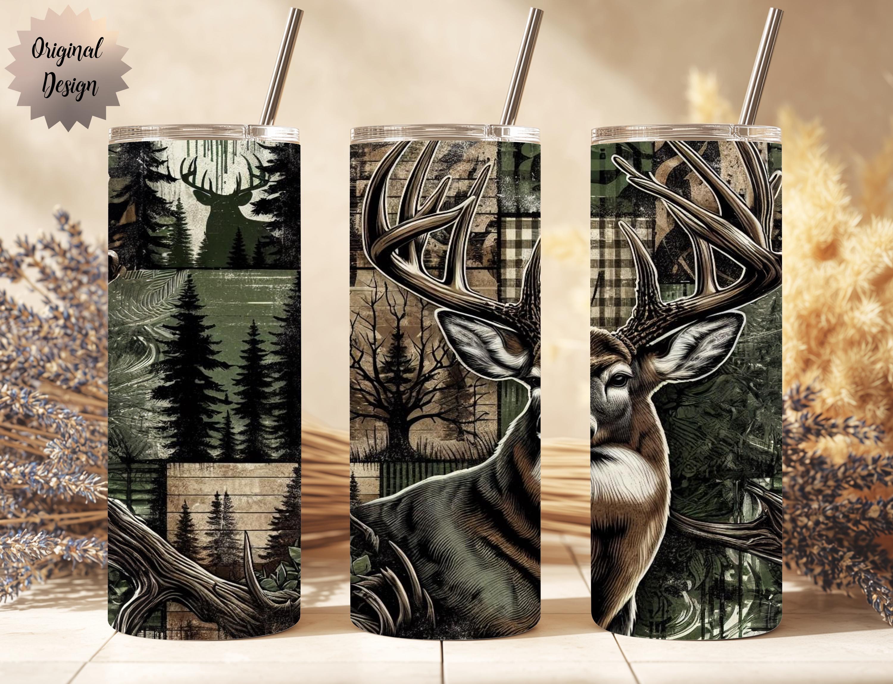 Male Hunting Deer Patchwork Camouflage Seamless 20oz Tumbler Wrap - Thumbnail 3
