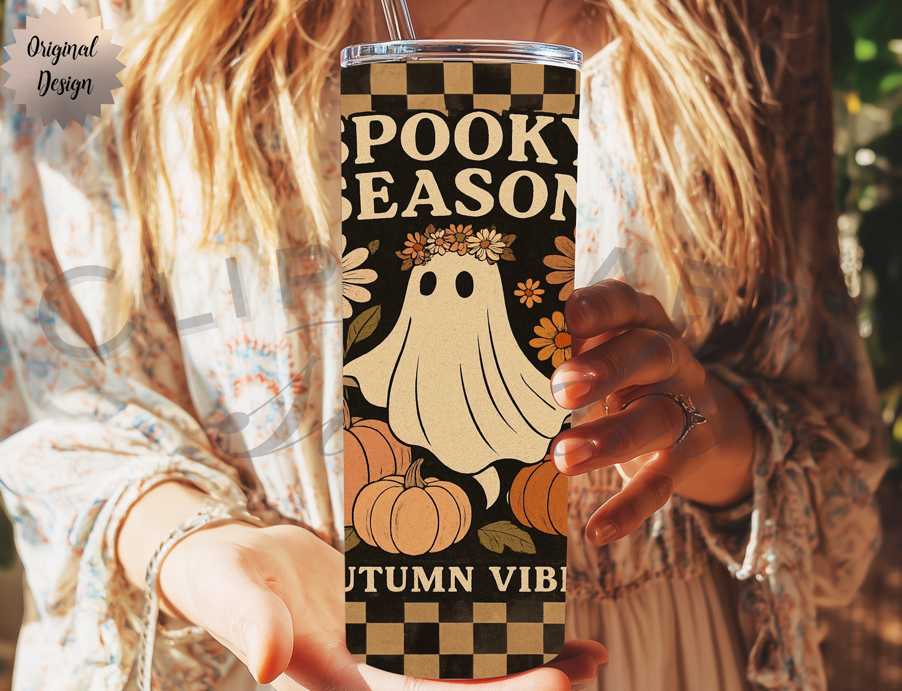 Girly Boho Ghost Seamless 20oz Tumbler Wrap PNG Sublimation Design Floral - Thumbnail 6