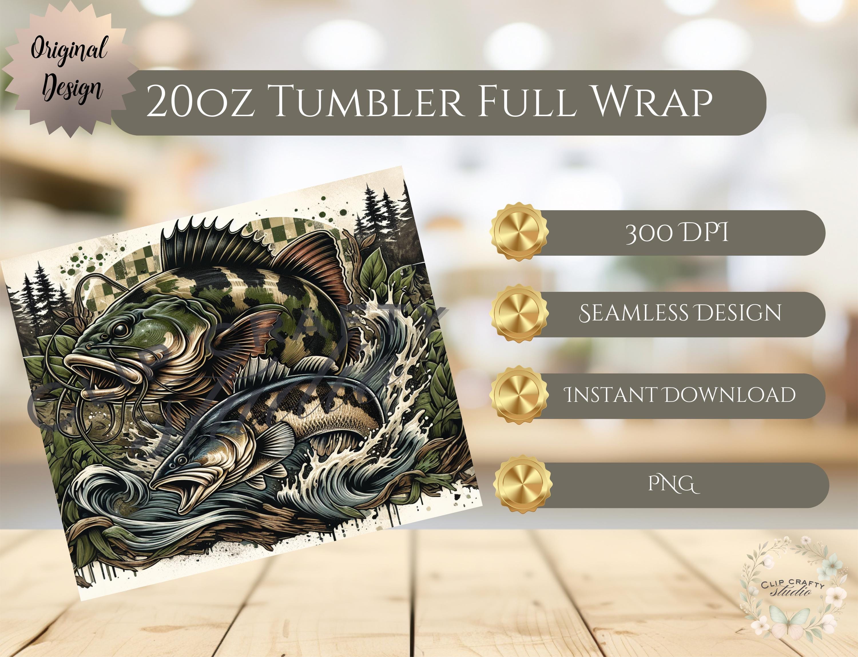 Retro Fishing Camouflage Seamless Tumbler Wrap 20oz Tumbler Sublimation PNG, Fishing Season Design American Fishing Gift Digital Download - Thumbnail 7