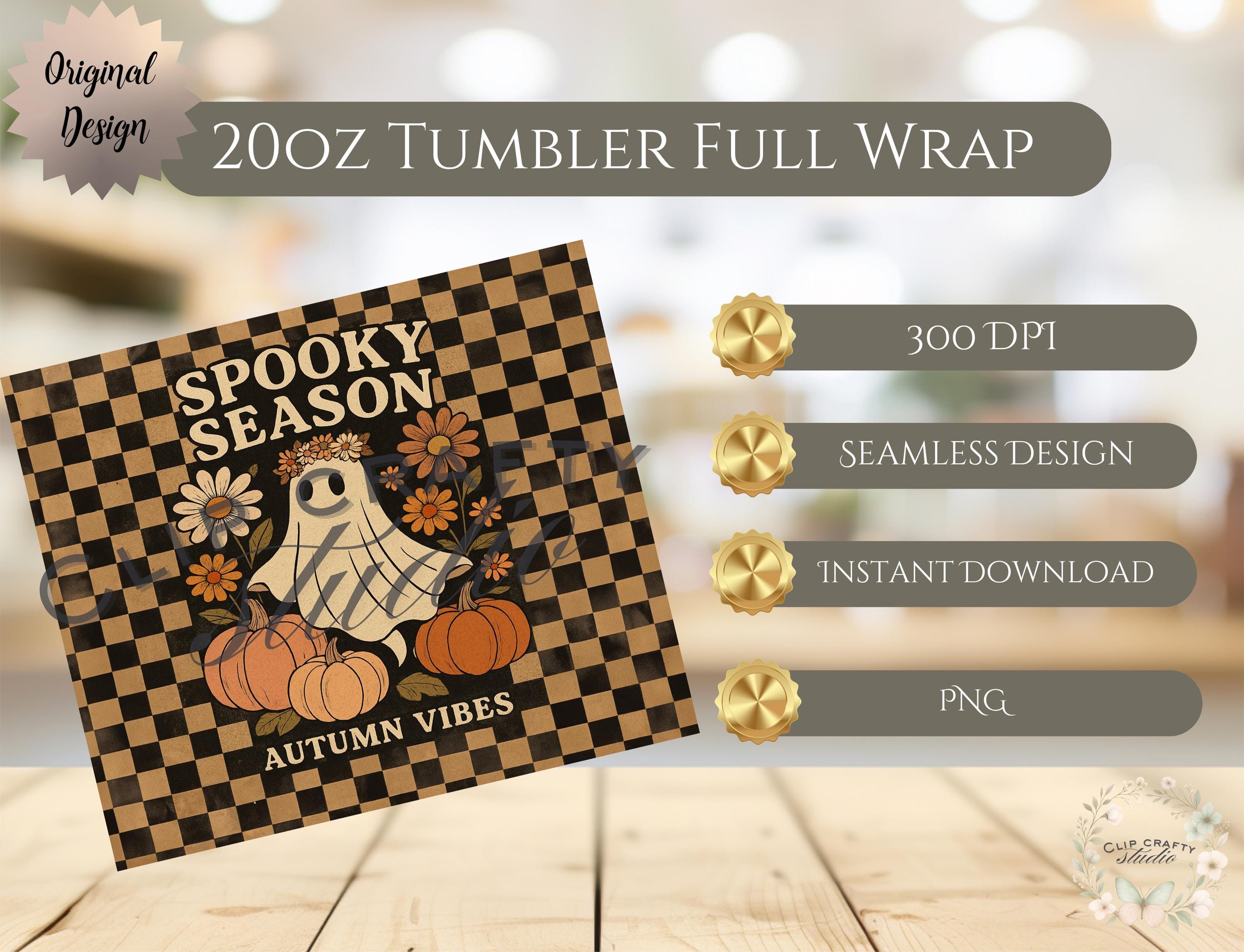 Girly Boho Ghost Seamless 20oz Tumbler Wrap PNG Sublimation Design Floral - Thumbnail 7