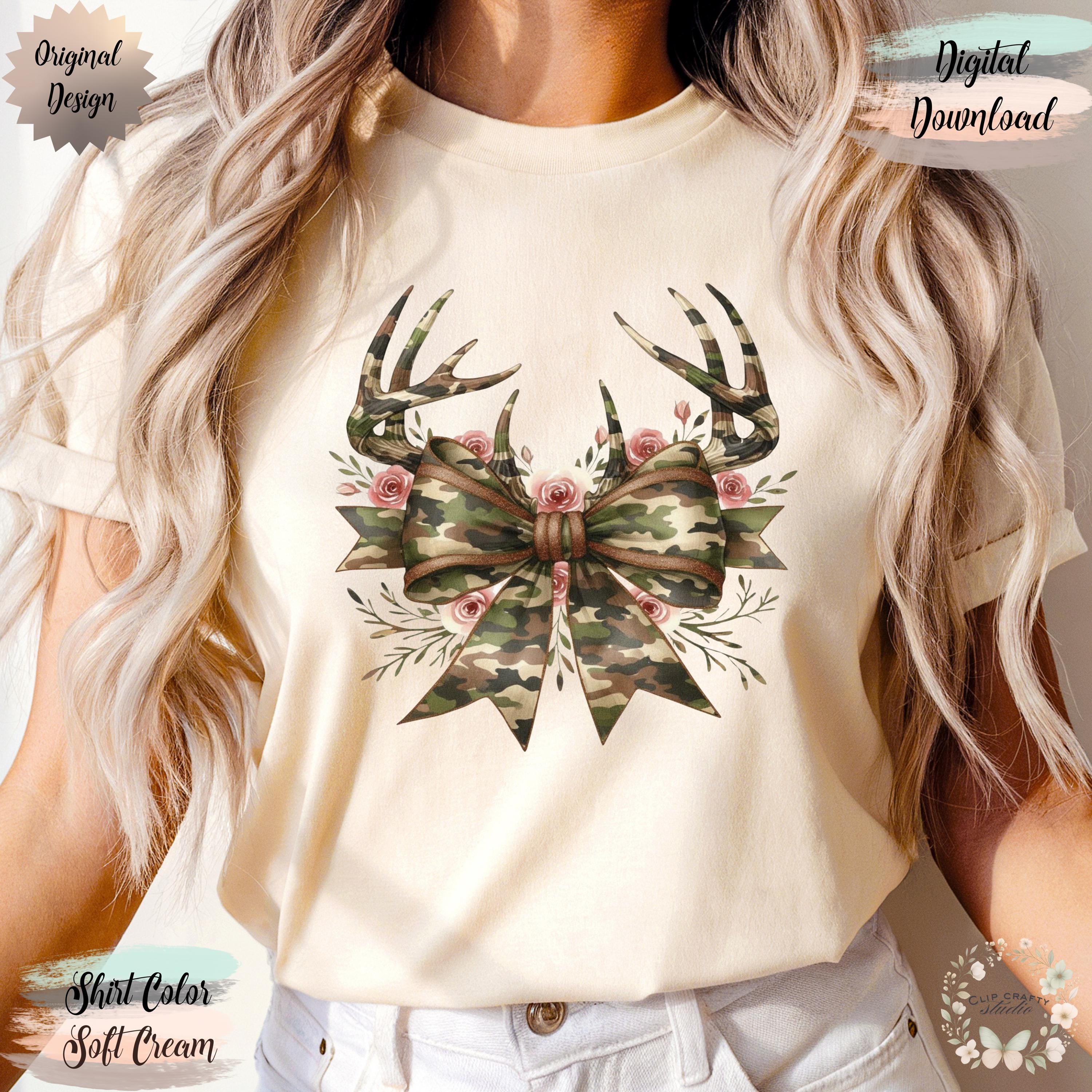 Deer Hunting Floral Camo Coquette Bow T-Shirt Sublimation PNG Deer Hunting Wife Design Camo Deer Hunting Coquette Hunting Digital Download - Thumbnail 3