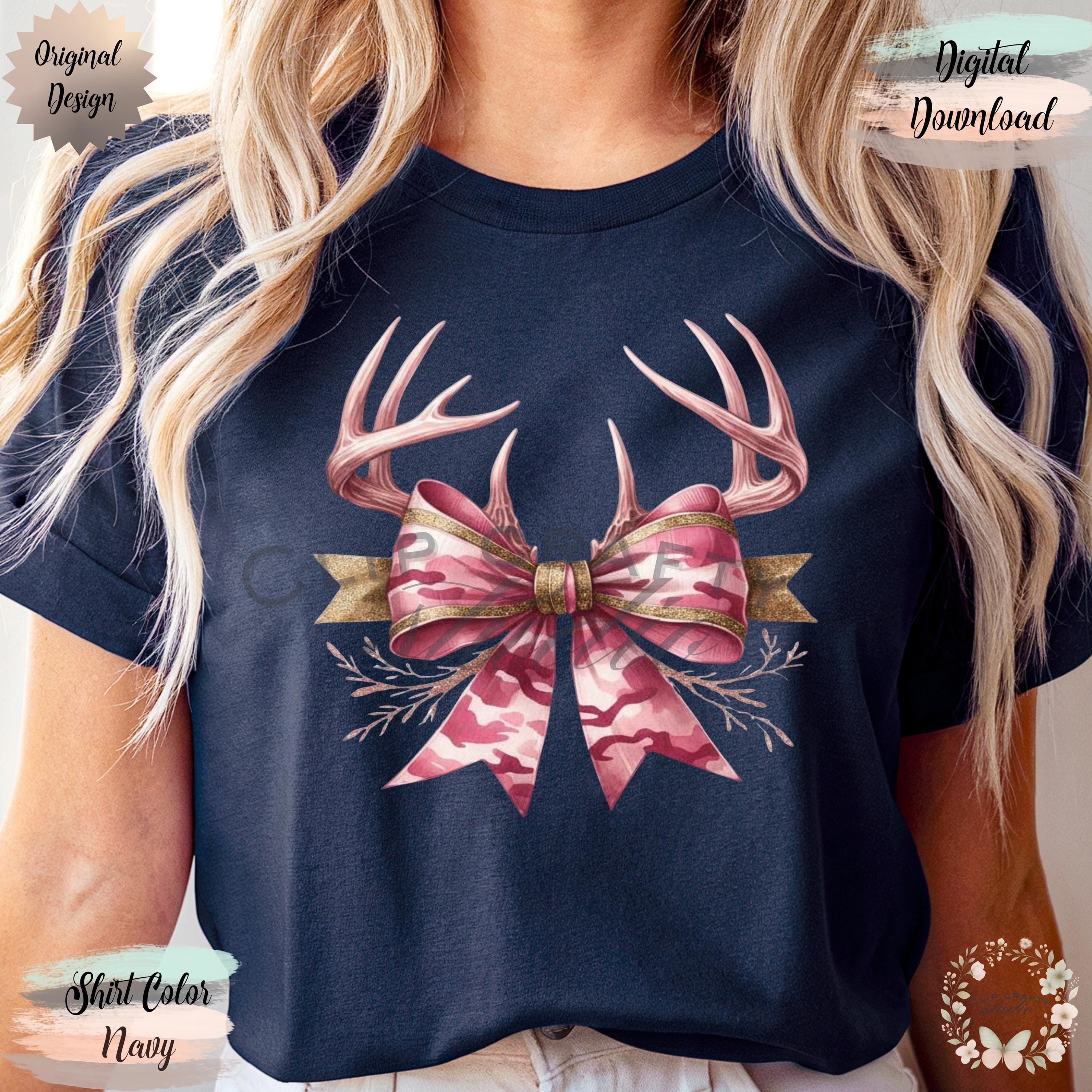 Deer Hunting Pink Camo Coquette Bow T-Shirt Sublimation PNG Hunting Wife Design Pink Camo Deer Hunting Coquette Hunting Digital Download - Thumbnail 6