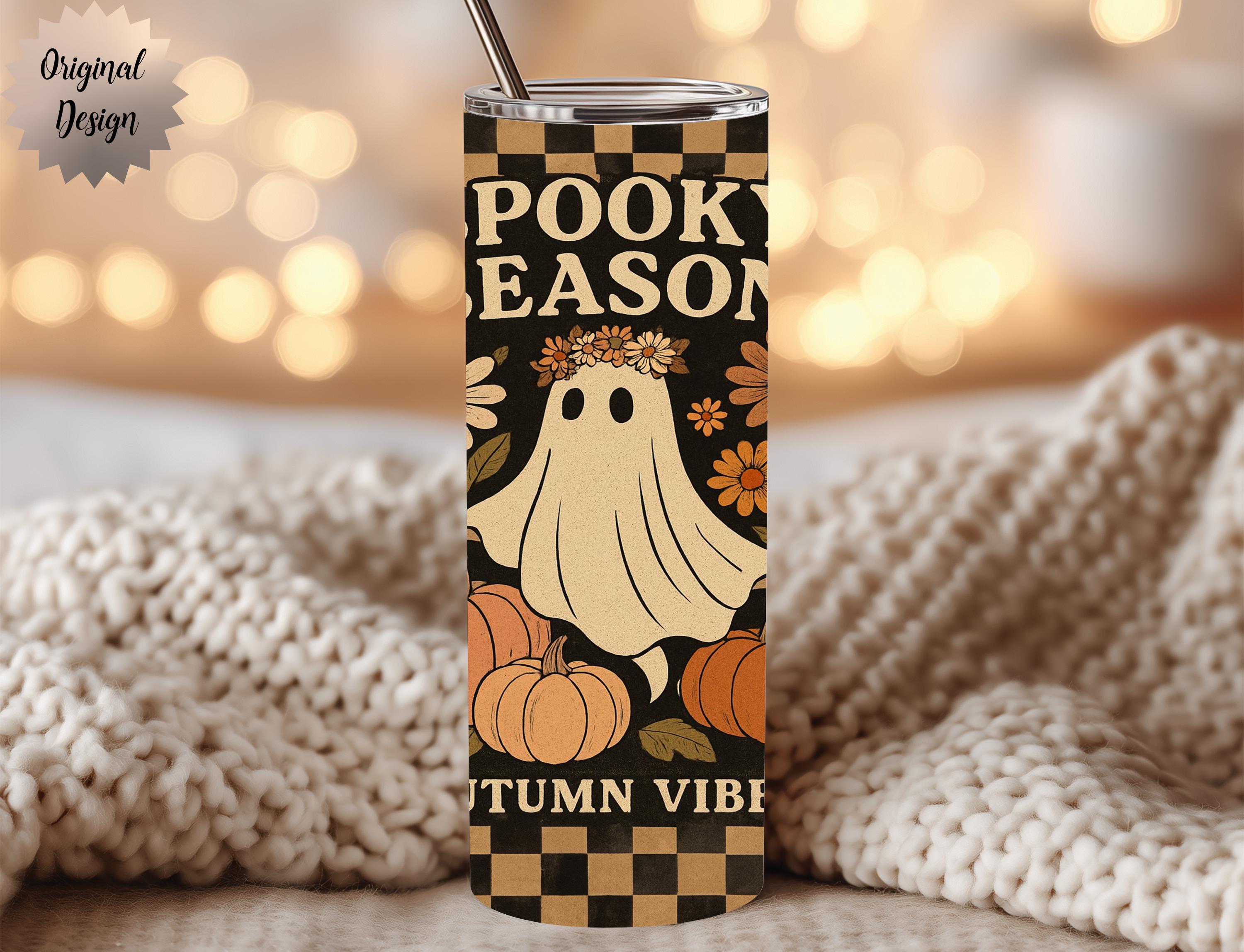 Girly Boho Ghost Seamless 20oz Tumbler Wrap PNG Sublimation Design Floral - Thumbnail 2