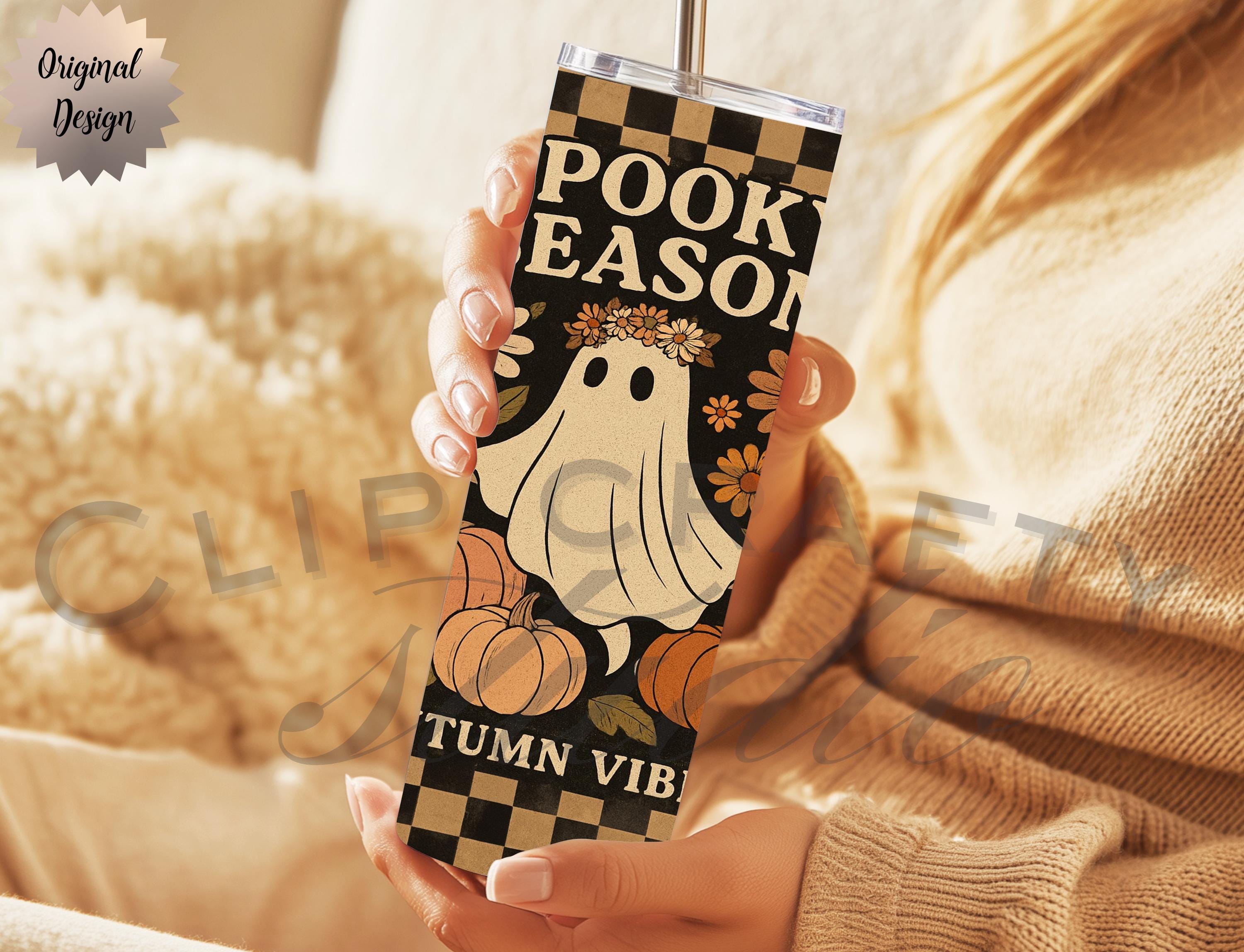 Girly Boho Ghost Seamless 20oz Tumbler Wrap PNG Sublimation Design Floral - Thumbnail 5