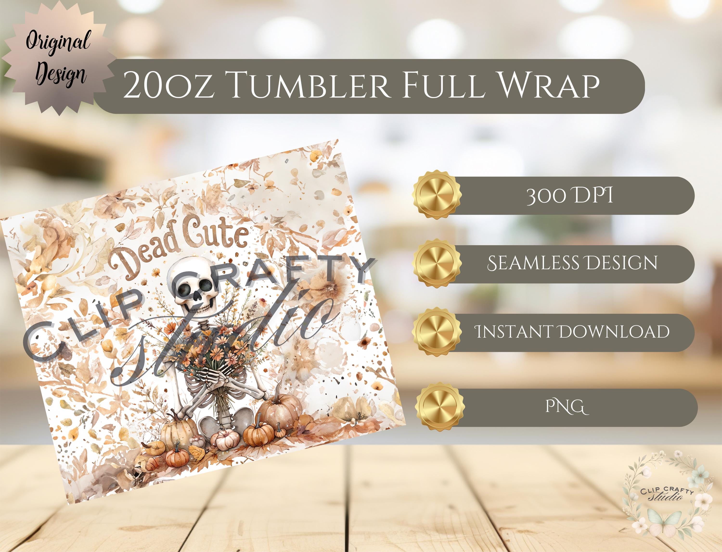 Dead Cute Skeleton Floral Halloween 20oz Tumbler Wrap PNG Sublimation Design - Thumbnail 7
