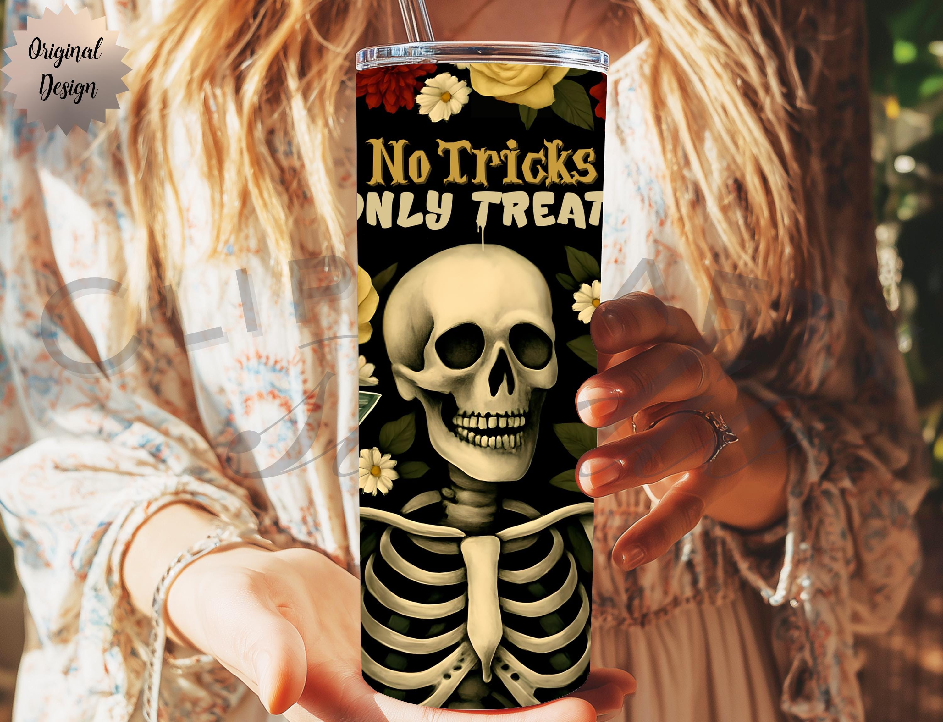 No Tricks Only Treats Skeleton Martini 20oz Tumbler Wrap PNG Sublimation Design - Thumbnail 6