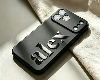 Capa de celular personalizada com monograma | Design preto brilhante em relevo | Capa com nome personalizado | Para iPhone 17/17 Pro/17 Pro Max