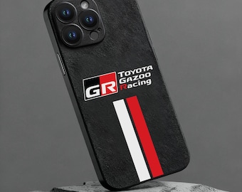 Capa para celular em Alcantara com logo de carro de corrida | Capa para celular com logo de carro de corrida | Capa para celular Toyota GR Gazoo | Para iPhone 17 16 15 14 13 12 11 Pro Max Samsung Galaxy