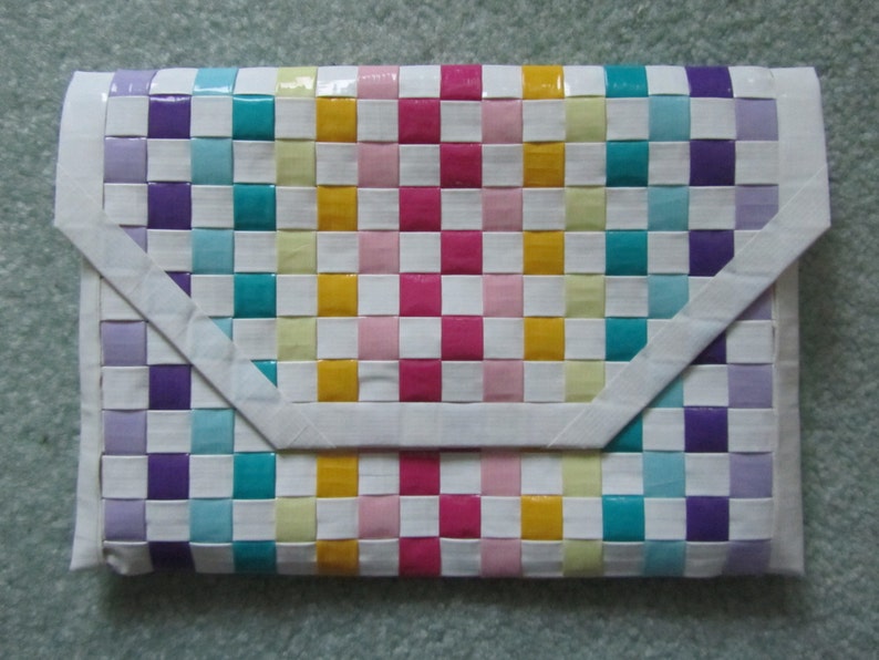 Duct Tape Rainbow Woven Checkerboard Clutch Purse Bag