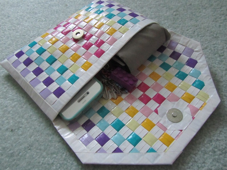 Duct Tape Rainbow Woven Checkerboard Clutch Purse Bag