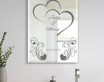 Regalo de boda aniversario espejo grabado personalizado pareja recién casados idea de regalo motivo de boda espejo amor HS01