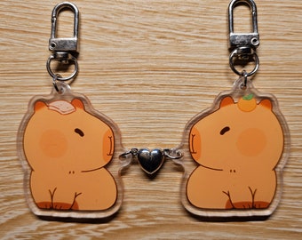 Capybara Linking Heart Magnet Keychain