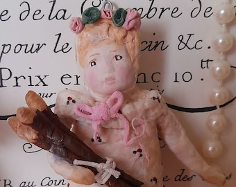 Dolce fioraia con ramoscelli bambola di cotone spuncotton giocattoli di Natale bambole di cotone giocattoli vintage albero di piume brocante
