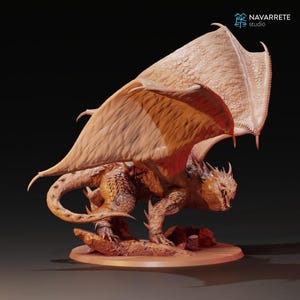 Cave Dragon on ground. Alternative model fit mesbg, strategy battle. 3D printed in resin UV.