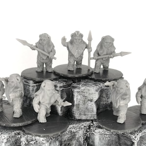 8 Ewok Warriors with Spears. Star Wars inspired. 3D printed. Top quality, no lines visible. NOT official product.