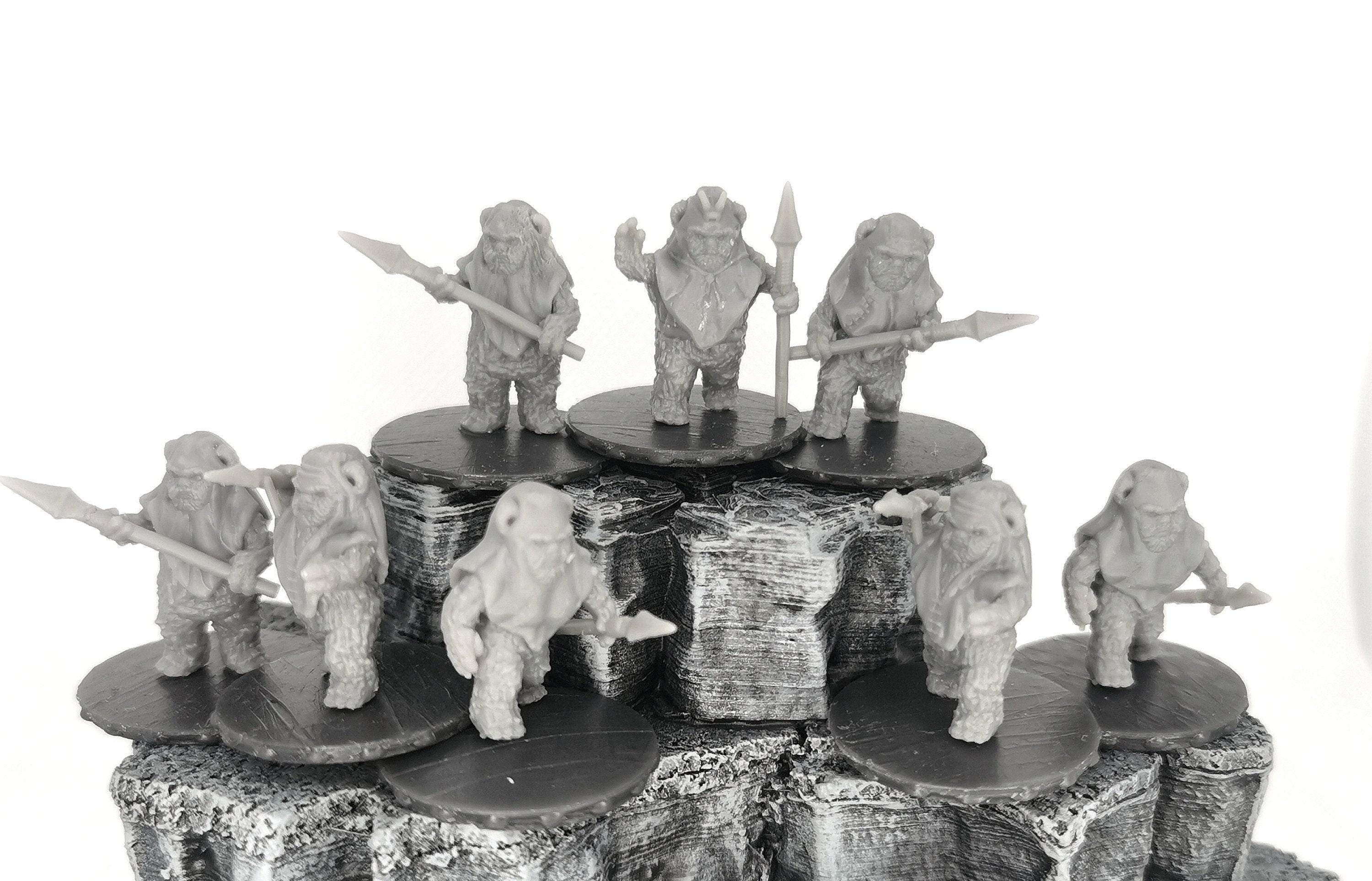 8 Ewok Warriors with Spears. Star Wars inspired. 3D printed. Top quality, no lines visible. NOT official product.