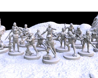 Gespecialiseerde Clone Trooper-miniaturen. Ontworpen door Galactic Armory. GEEN officieel product. Star Wars-geïnspireerd. 3D-geprint, UV-hars.