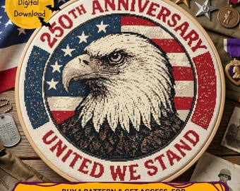 Patriotic Bald Eagle Cross Stitch PDF Pattern 250th Anniversary Vintage American Flag Design Digital Download Point de croix Punto de cruz