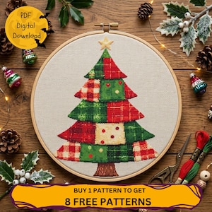 Christmas Tree Cross Stitch PDF Pattern Patchwork Christmas Tree, Christmas Embroidery Design Digital Download punto de cruz, point de croix