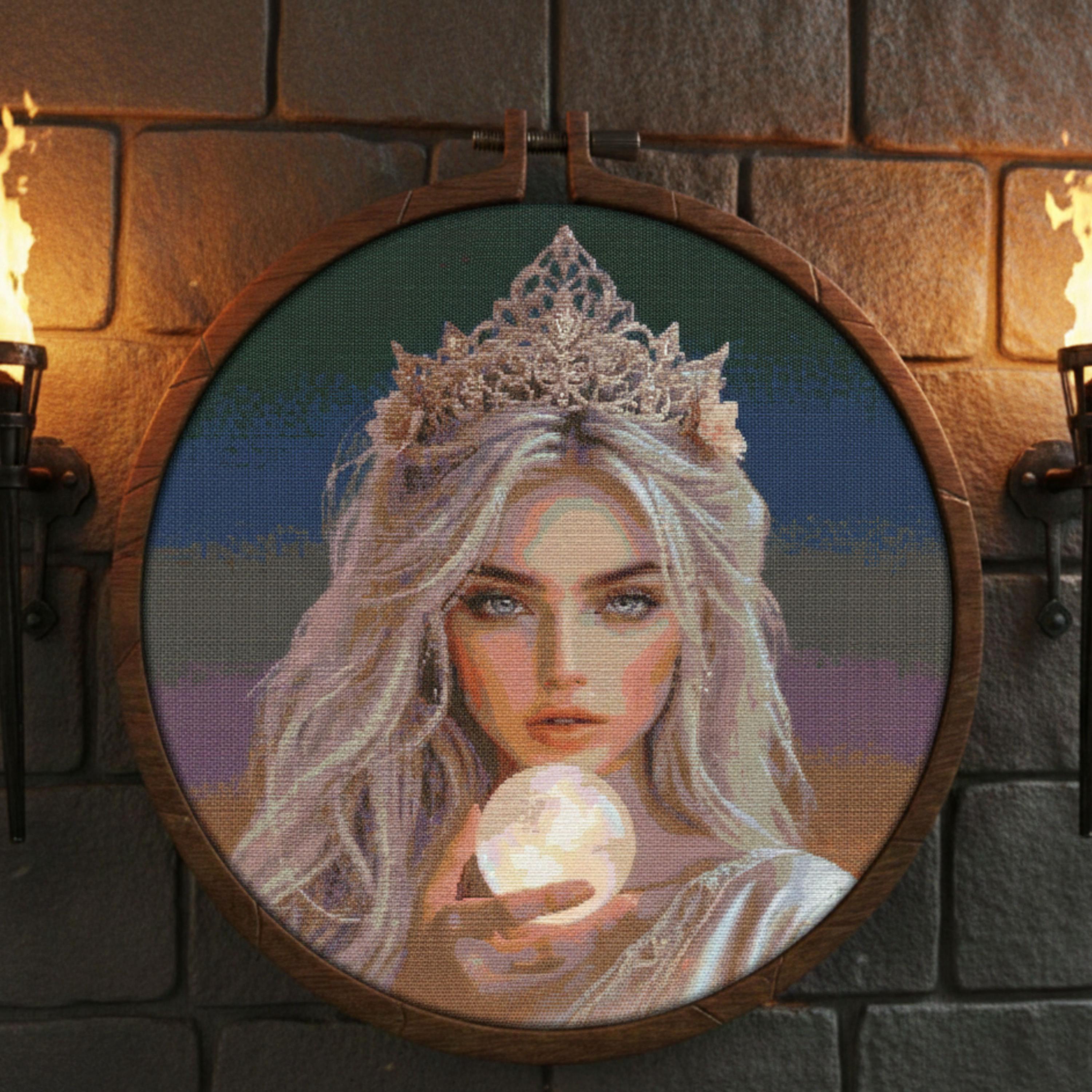 Moon Goddess Cross Stitch Pattern PDF Fantasy Queen With Crystal Ball ...