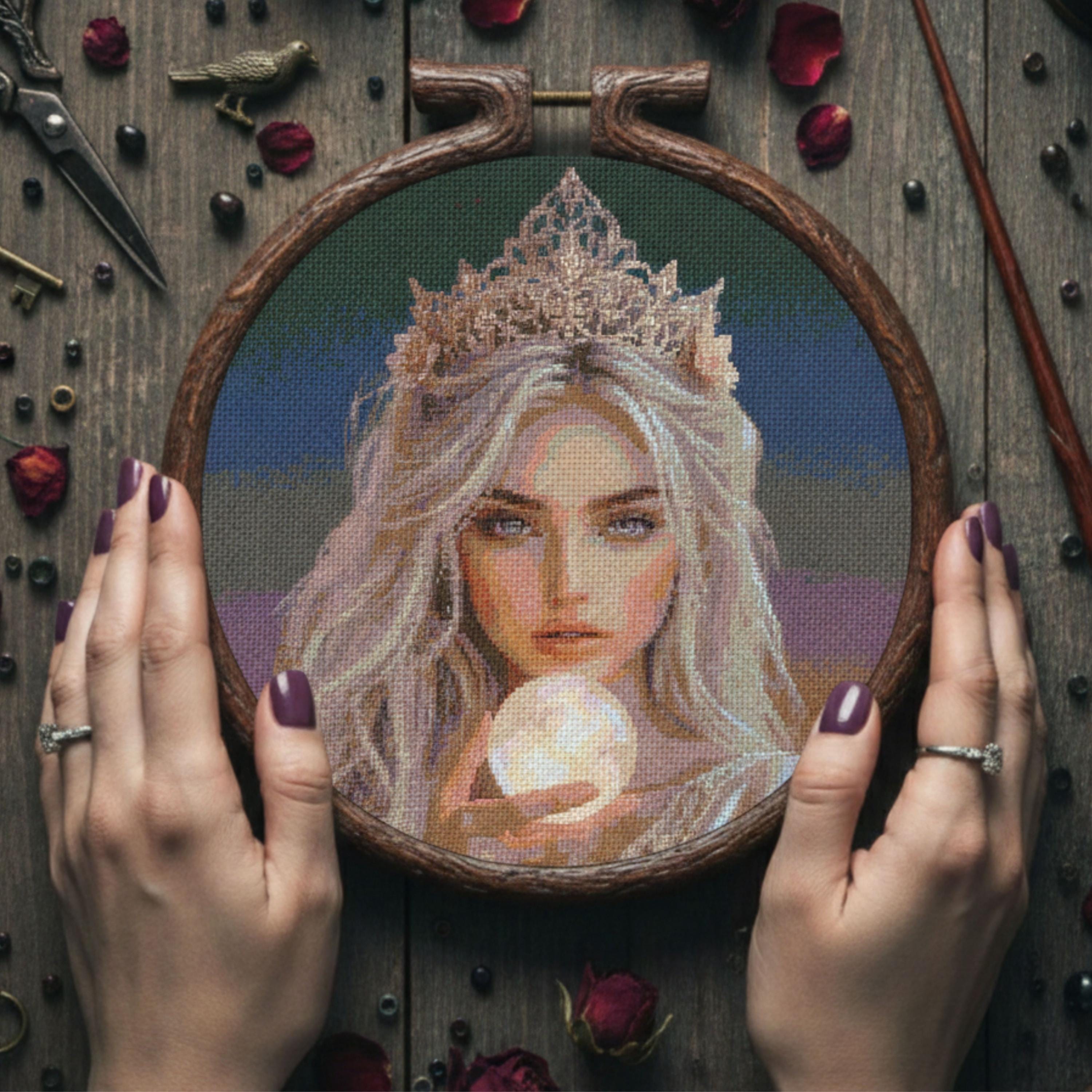 Moon Goddess Cross Stitch Pattern PDF Fantasy Queen With Crystal Ball ...