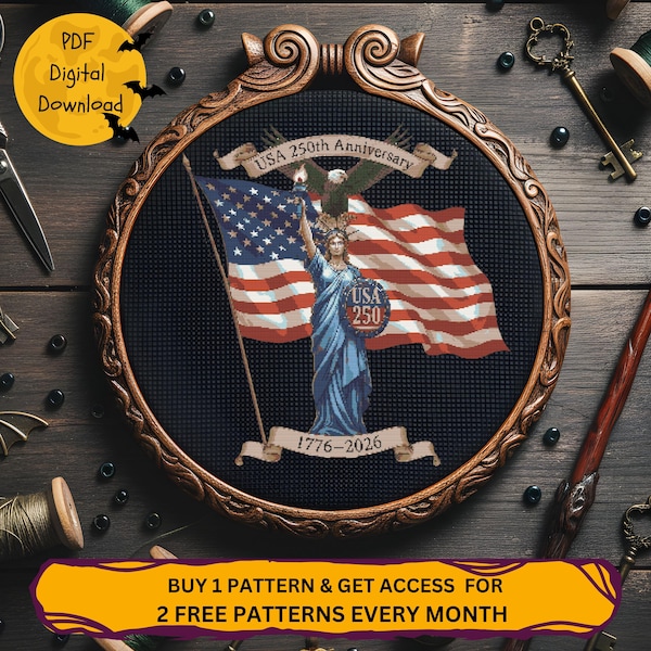 USA 250th Anniversary Cross Stitch Pattern PDF American Flag Embroidery Design Digital Download Point de croix, Punto de cruz, Kreuzstich