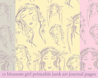 Blossom Girl Junk Art Journal Digital Downloadable Printable Pastel Paper Commercial Use