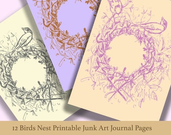 Birds Nest Junk Art Journal Scrapbook Collage Digital Printable Paper Commercial Use