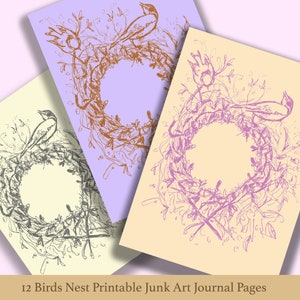 Birds Nest Junk Art Journal Scrapbook Collage Digital Printable Paper Commercial Use image 1