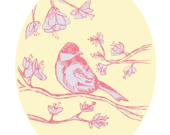 Little Bird Pink Peach and Cream Instant Downloadable Art Print