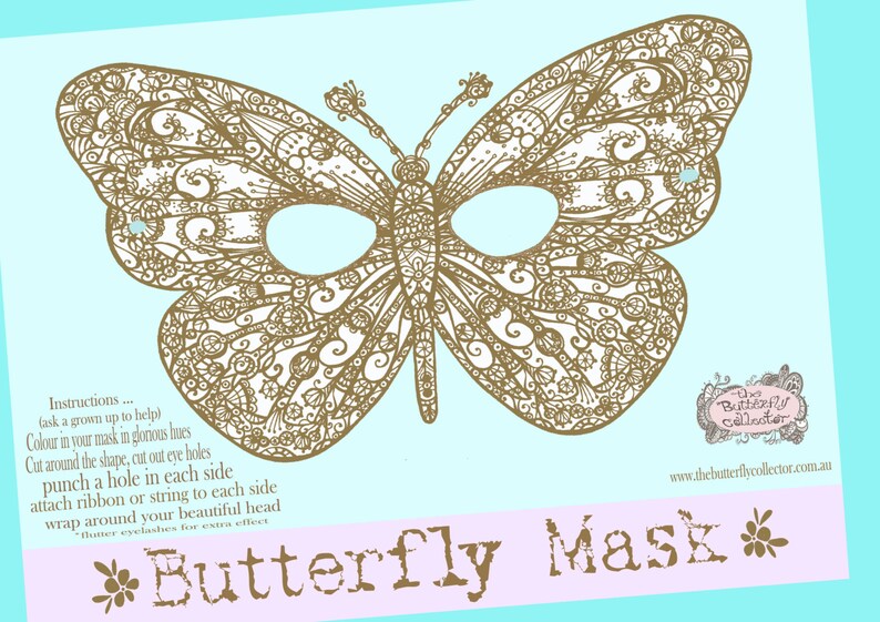 Printable Digital Paper Fairy Princess Party Favor Childrens Butterfly Mask Halloween image 2