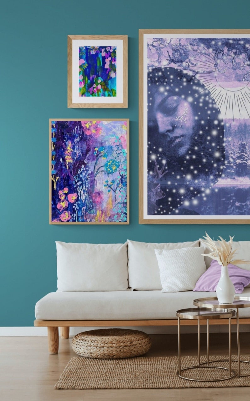 Stargazer Spiritual Printable Downloadable Blue Boho Art Print Wall Decor image 2