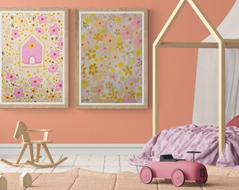 Nube resplandeciente Prados Floral Moderno Boho Niñas Niños Guardería Adolescente Arte Descargable Digital Imprimir Decoración de pared