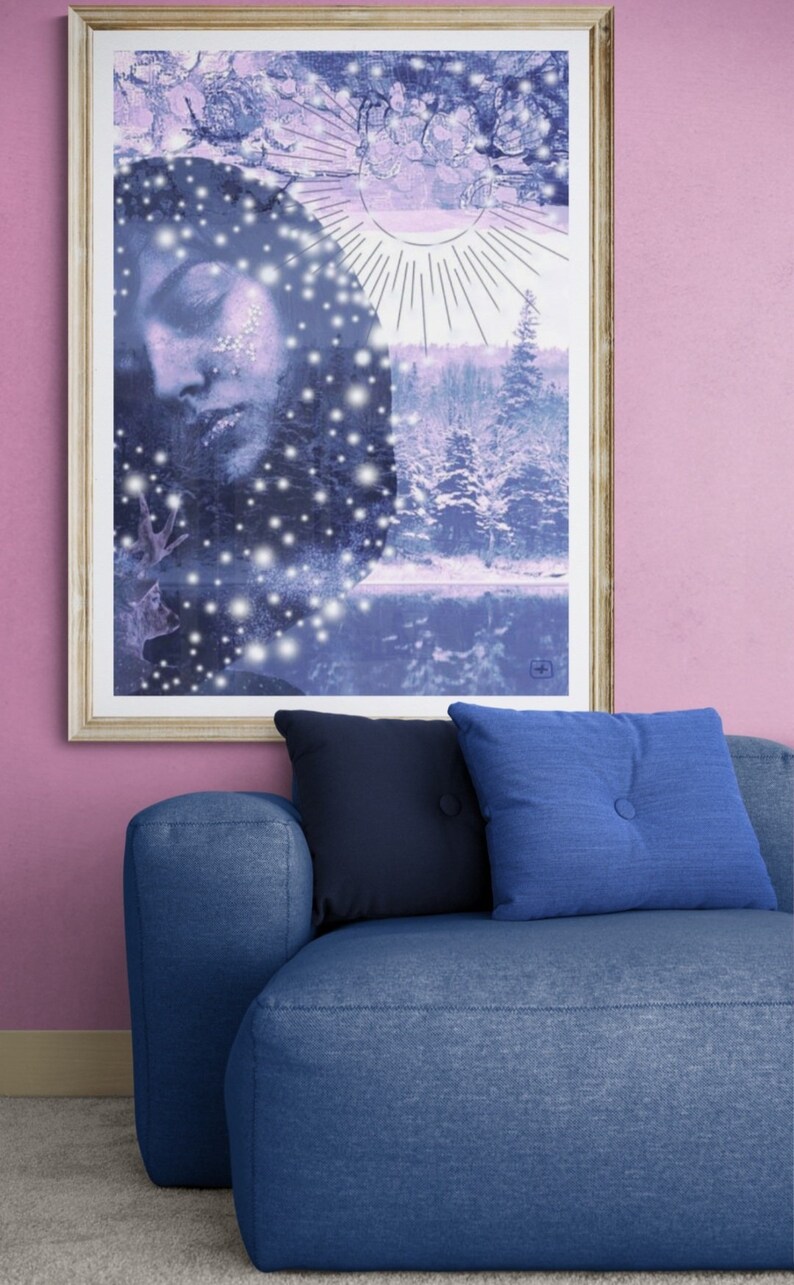 Stargazer Spiritual Printable Downloadable Blue Boho Art Print Wall Decor image 4