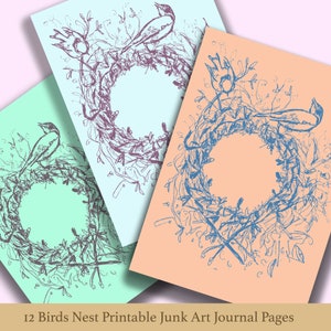 Birds Nest Junk Art Journal Scrapbook Collage Digital Printable Paper Commercial Use image 2