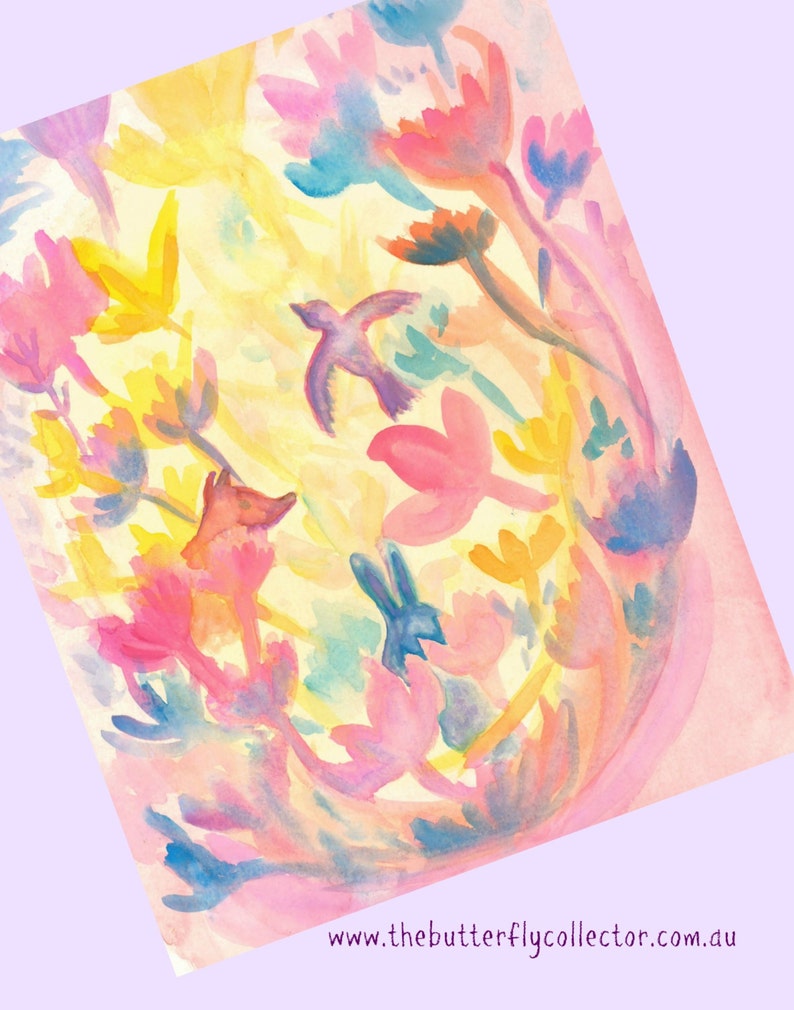 Pastel Forest Watercolour Digital Downloadable Printable Art Print Nursery Children's Room image 2