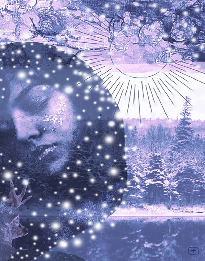 Stargazer Spiritual Printable Downloadable Blue Boho Art Print Wall Decor image 1