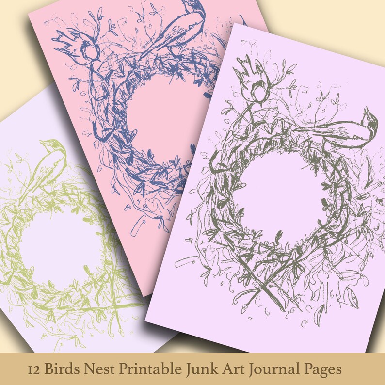 Birds Nest Junk Art Journal Scrapbook Collage Digital Printable Paper Commercial Use image 4
